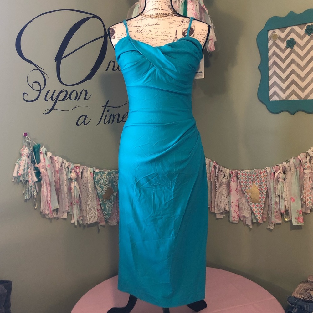 MUXXN Boutique turquoise dress ruched size 6